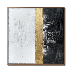 Golden Trio-Black White Gold Abstract Oil Painting – Textured Abstract Wall Art