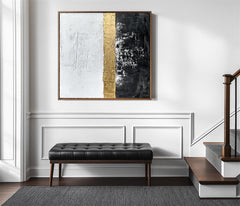 Golden Trio-Black White Gold Abstract Oil Painting – Textured Abstract Wall Art