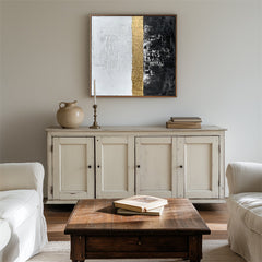 Golden Trio-Black White Gold Abstract Oil Painting – Textured Abstract Wall Art