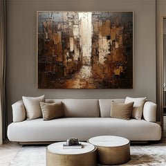 Urban Depth: Textured Urban Abstract Cityscape Oil Painting – Textured Cityscape Wall Art