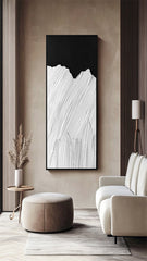 Monochrome Flow: Textured Black & White Vertical Wall Art