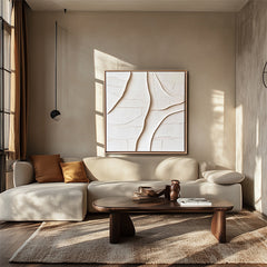 Wabi-Sabi Flow: Beige 3D Textured Abstract Wall Art – Minimalist Decor, Stylish Piece