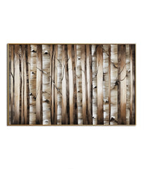 Forest Whispers – Natural Birch Tree Forest Oil Painting, Wooden Texture Wall Art