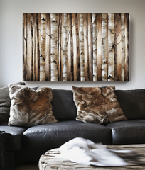 Forest Whispers – Natural Birch Tree Forest Oil Painting, Wooden Texture Wall Art
