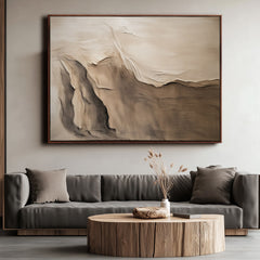 Whispers of Dawn: Textured Abstract Oil Painting – Brown and Beige Landscape Wall Art