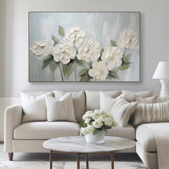 White Bloom – Textured White Floral Oil Painting, Framed Flower Artwork