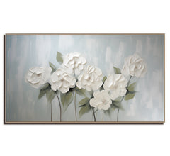 White Bloom – Textured White Floral Oil Painting, Framed Flower Artwork