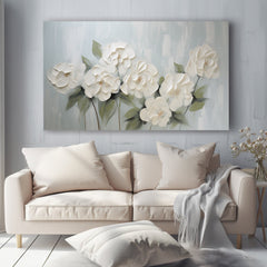 White Bloom – Textured White Floral Oil Painting, Framed Flower Artwork