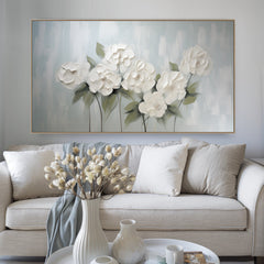 White Bloom – Textured White Floral Oil Painting, Framed Flower Artwork