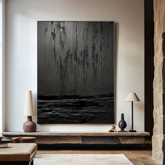 Eclipse of Shadows – Textured Black Abstract Painting for Modern Home Decor