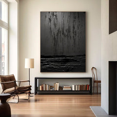 Eclipse of Shadows – Textured Black Abstract Painting for Modern Home Decor
