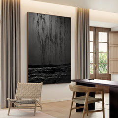 Eclipse of Shadows – Textured Black Abstract Painting for Modern Home Decor
