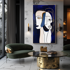 Entwined Souls-Abstract Minimalist Face Line Art Painting with – Figurative Wall Art