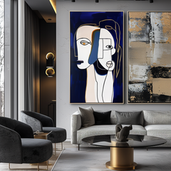 Entwined Souls-Abstract Minimalist Face Line Art Painting with – Figurative Wall Art