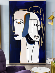 Entwined Souls-Abstract Minimalist Face Line Art Painting with – Figurative Wall Art