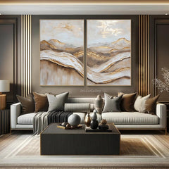 Golden Horizon: Textured Abstract Landscape Oil Painting Pair
