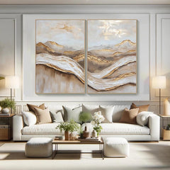 Golden Horizon: Textured Abstract Landscape Oil Painting Pair
