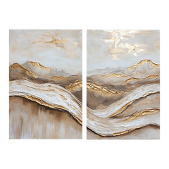 Golden Horizon: Textured Abstract Landscape Oil Painting Pair
