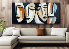 Silent Dialogue-Handmade Abstract Oil Painting, Modern Cubist Faces Canvas Art