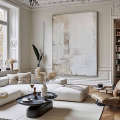 Pure White Textured Geometric Art – Minimalist Abstract Canvas for Modern Interiors