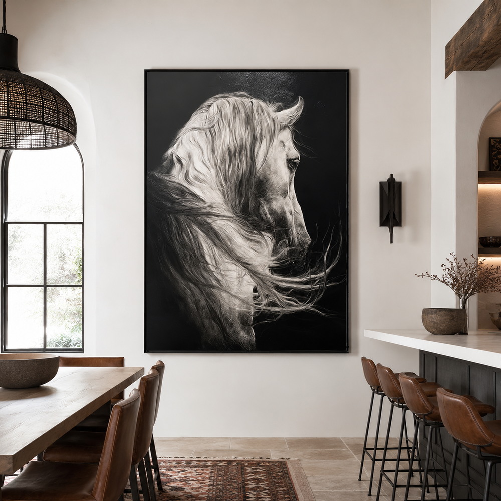 Black Horse Wall Art – Modern Textured Animal Painting hand-painted wall art