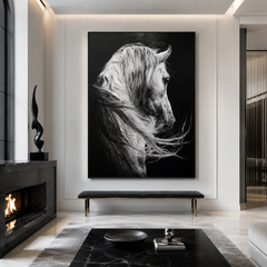 Black Horse Wall Art – Modern Textured Animal Painting