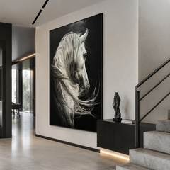 Black Horse Wall Art – Modern Textured Animal Painting