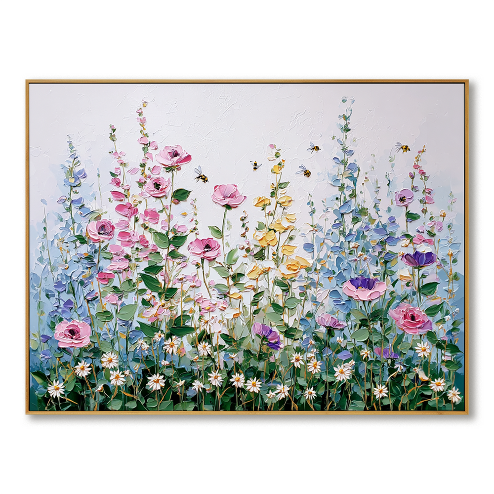 Blooming Meadow – Colorful Textured Floral Oil Painting hand-painted wall art