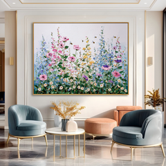 Blooming Meadow – Colorful Textured Floral Oil Painting