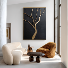 Golden Branches – Minimalist Abstract Tree Textured Wall Art