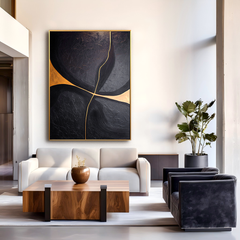 Golden Crossflow – Black Abstract Minimalist Wall Art