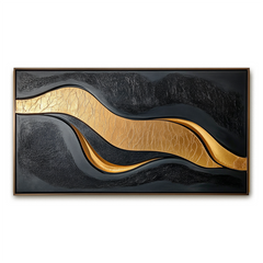 Golden Current – Black and Gold Abstract Textured Wall Art hand-painted wall art