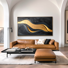 Golden Current – Black and Gold Abstract Textured Wall Art