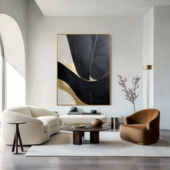 Golden Flow – Black and White Minimalist Abstract Wall Art