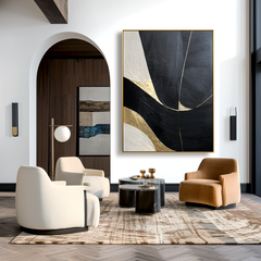 Golden Flow – Black and White Minimalist Abstract Wall Art