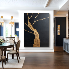 Golden Flow Tree – Minimalist Abstract Textured Wall Art