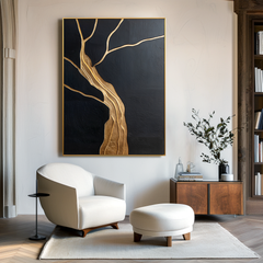 Golden Flow Tree – Minimalist Abstract Textured Wall Art