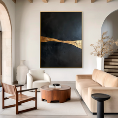 Golden Horizon – Minimalist Black and Gold Abstract Wall Art