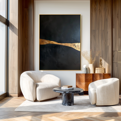 Golden Horizon – Minimalist Black and Gold Abstract Wall Art