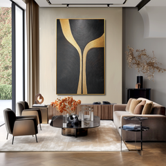 Golden Path – Black Minimalist Abstract Wall Art