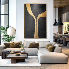 Golden Path – Black Minimalist Abstract Wall Art