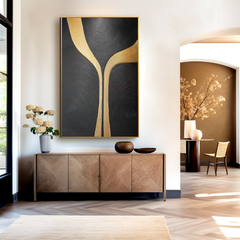 Golden Path – Black Minimalist Abstract Wall Art