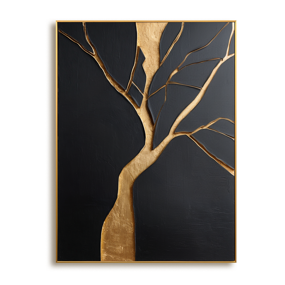 Golden Still Tree – Minimalist Abstract Textured Wall Art hand-painted wall art
