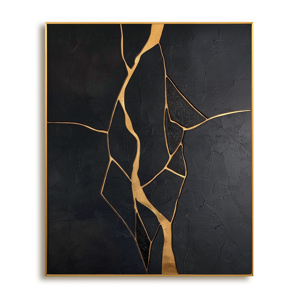 Golden Veins – Abstract Minimalist Textured Wall Art hand-painted wall art