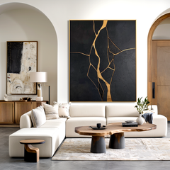 Golden Veins – Abstract Minimalist Textured Wall Art