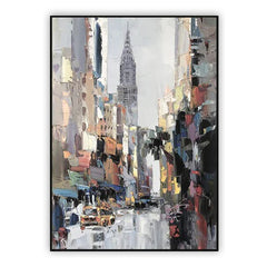 8th Avenue – Abstract Cityscape Painting with Skyscraper – Modern Urban Canvas Art
