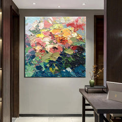 Bouquet of Flowers – Colorful Abstract Floral Oil Painting on Textured Canvas
