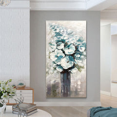 Bouquet of Ice Flowers – Original Vertical Abstract Floral Painting for Modern Decor