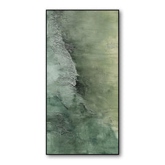 Emerald Depths – Textured Abstract Green Tones Oil Painting, Vertical Wall Art