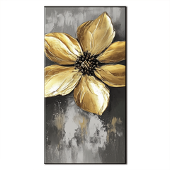 Golden Bloom-Luxury Textured Gold Flower Painting, Abstract Floral Wall Art